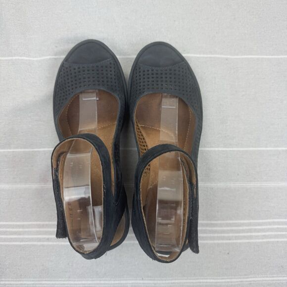 Clark’s Collection Reedly Salene Wedge Sandals Leather Peep Toe Black 8.5 - Picture 9 of 15